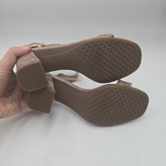 Aerosoles Landon Pink Metallic Block Heel Sandals Women Sz 8.5 Ankle Strap - Picture 6 of 7